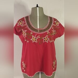 Floral Embroidered Red Blouse